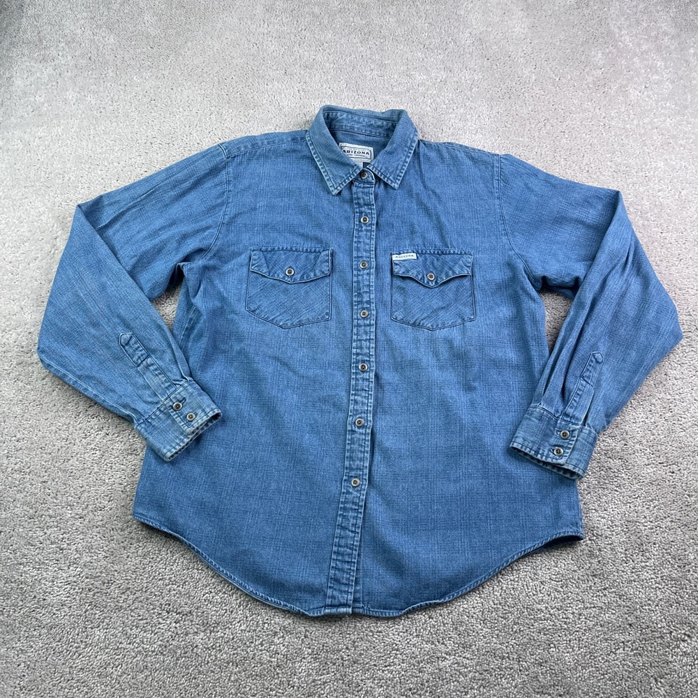 Vintage Arizona Jean Shirt Womens Large Blue Denim Button Down Western 90s